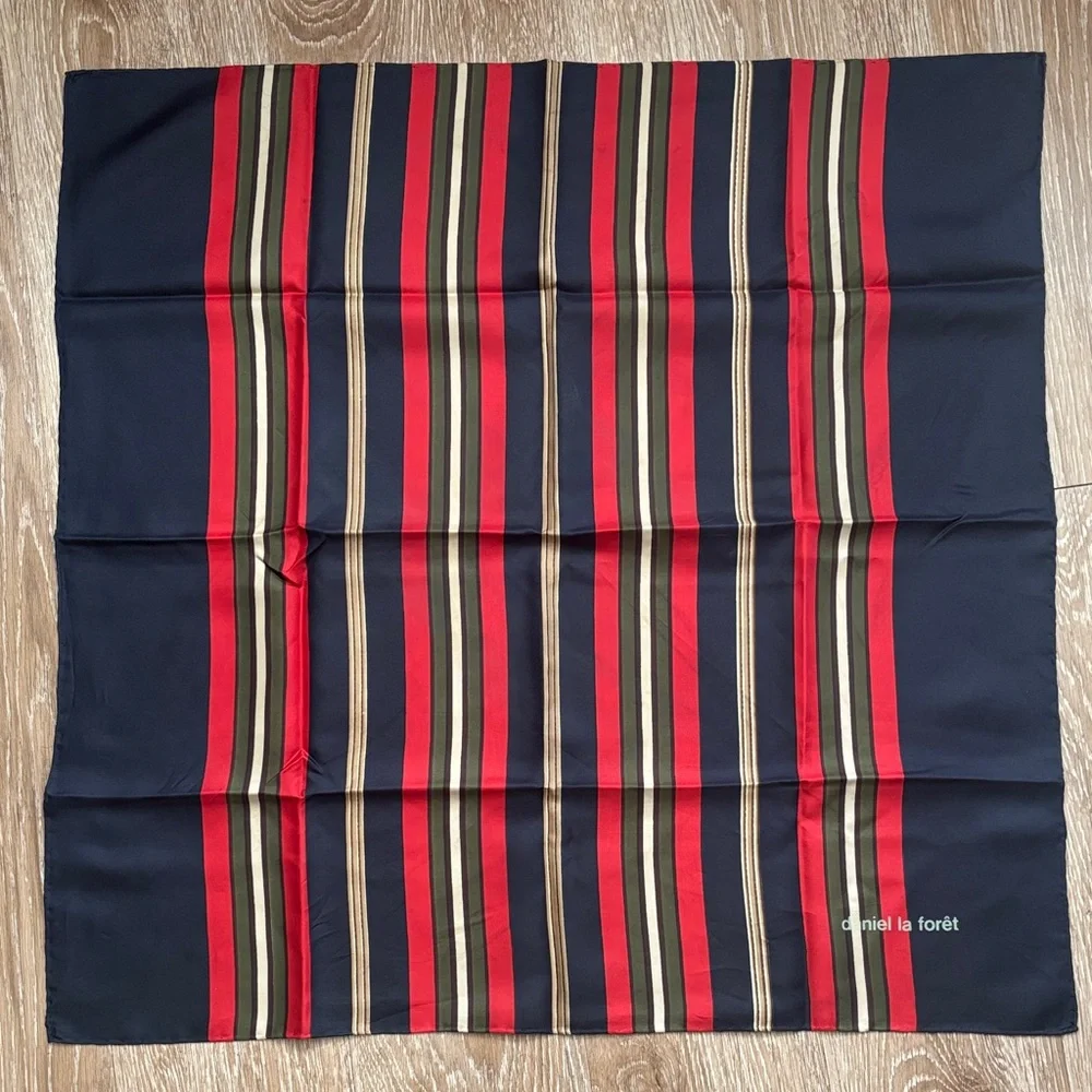 Daniel La Foret navy/red/green vintage silk scarf, 26” square